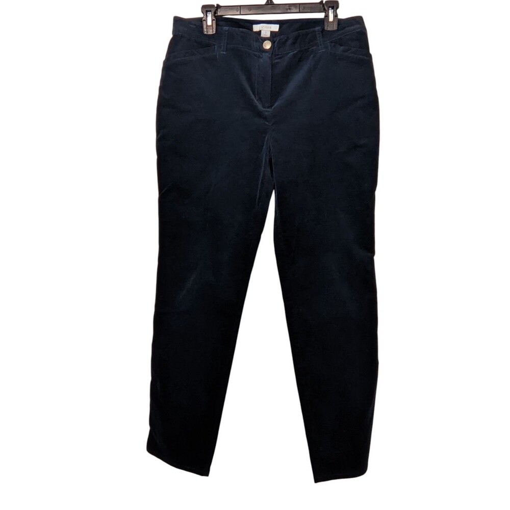 CHICOS Pants Dark Navy Straight Belt Loops Rhinestone Velour Zip Sz 1 (8)